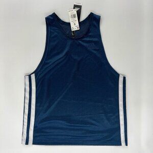 Adidas Men's Small Primegreen Basketball Mesh Tank Top Navy Blue Classic Stripes